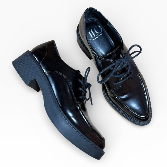 Jennifer Lopez Shoes - JLO Jennifer Lopez Black Patent Leather Oxford Shoes Chunky Sole, Size 7.5 M EUC